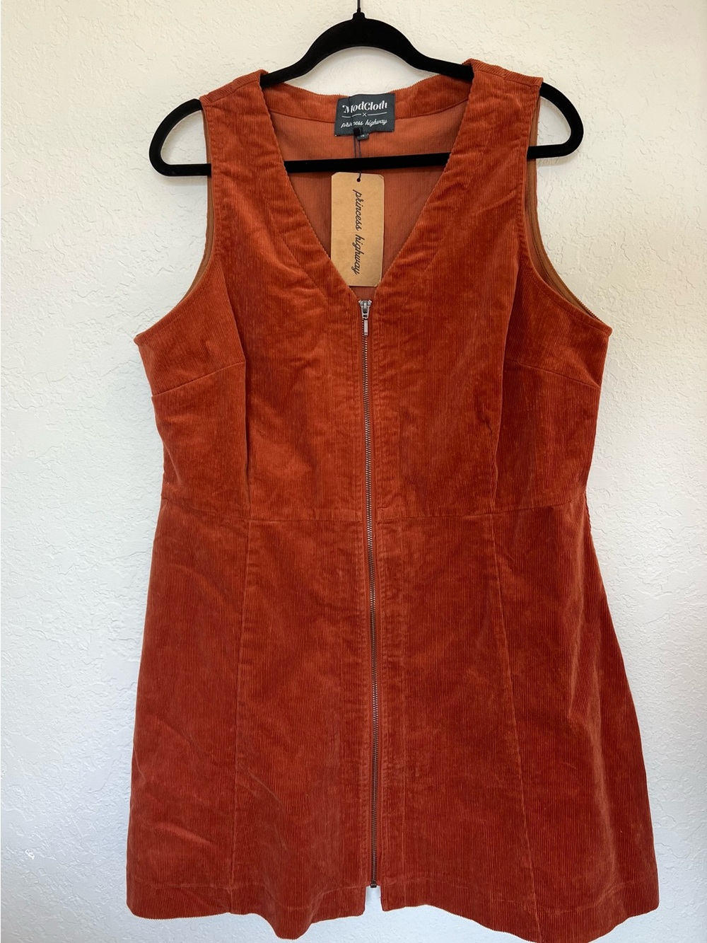 NWT ModCloth x Princess Highway Burnt Orange Corduroy V-Neck Zip Mini Dress 18